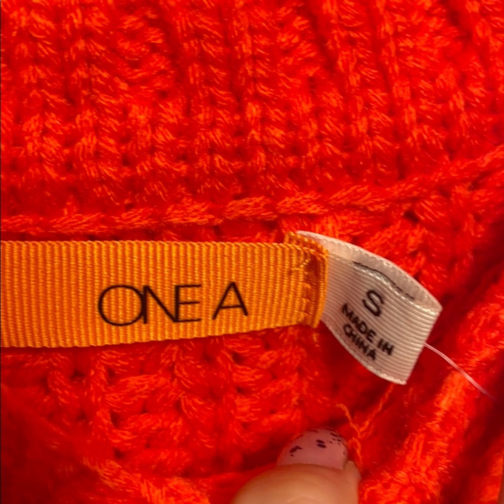 One A Mixed Knit Crew Neck Sweater Riot Orange - Picture 8 of 10